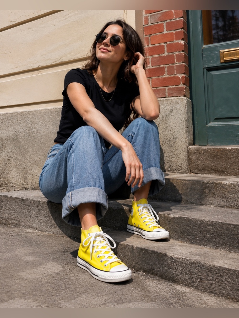 Converse-Inspired Yellow High-Top Canvas Sneakers with White Accents